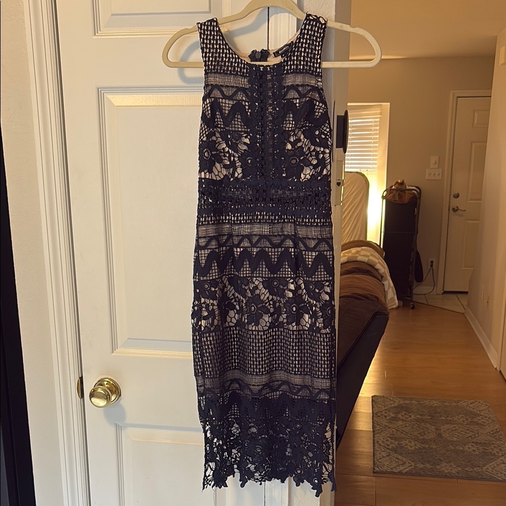 Soieblu Blue Halter Sheath Midi Dress